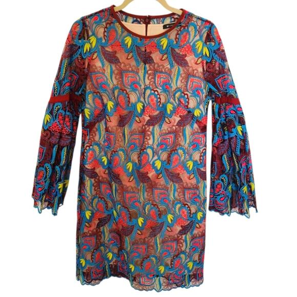 Mi Jong Lee Lace Bell Sleeve Knee Length Luxury New York City Dress Women Size 6 - Picture 1 of 8